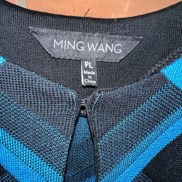 Ming Wang Women's Blue Black Diamond Print Cardigan Sweater Jacket ~Petite Large - Picture 3 of 7